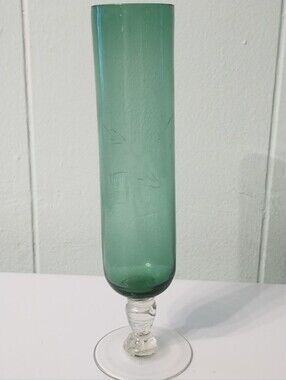 Vintage Hand blown Green Glass Stem Vase